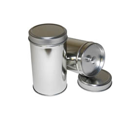 Teedosen: runde Stülpdeckeldose für Gewürze; aus Weißblech, mit doppeltem Deckel.